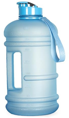TOOFEEL trinkflasche 2l, 2 liter trinkflasche mit Griff, BPA-freie Wasserflasche 2 Litres mit Gurt, Lecksichere Sportflasche Sportflasche für Fitness Camping Yoga Reisen - Matte Light Blue