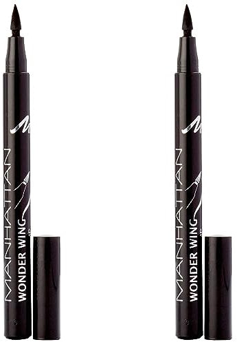 Manhattan Wonder Wing Eyeliner & Stamp, Schwarzer Stempel Eyeliner für einen Idealen symmetrischen Lidstrich, Farbe Black 001, 1 x 1.6ml (Packung mit 2)