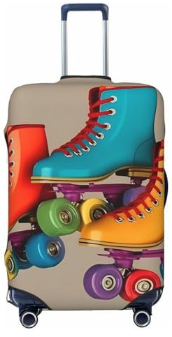 Reisegepäckabdeckung, elastisch, Retro, bunt, Rollschuhe, Koffer-Schutz, für Reisen, kratzfeste Kofferabdeckungen für Erwachsene, waschbares Gepäck, dekorativ (45,7–81,3 cm), Schwarz , xl
