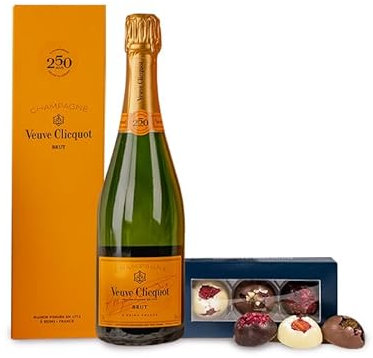 Veuve Clicquot & Chocolates Gift Set – Luxury Champagne Present for Her or Him – Romantic Anniversary or Mother’s Day Gift – Sparkling Wine Treat for Celebrations – Wine Lovers Hamper