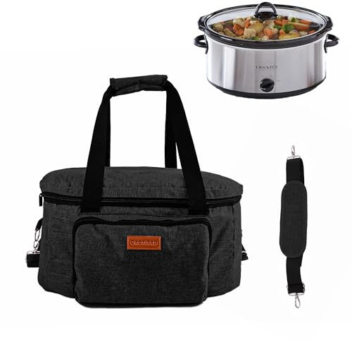 CROTIRAD Dicke, isolierte Tasche für Slow Cooker, passend für Crock-Pot 6–8 Quart mit Schultergurt, Slow Cooker Reisetasche mit Bodenpolster, passend für Hamilton Beach 6–8 Quart Slow Cooker, Schwarz