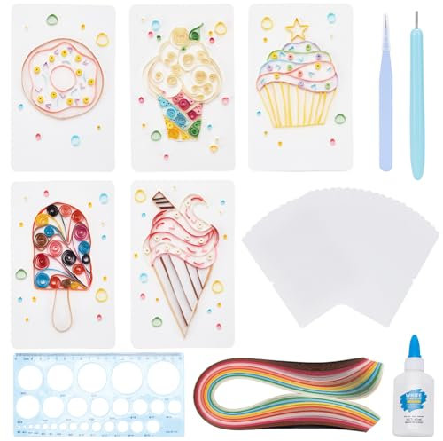 WEBEEDY 20 Sets Papier-Quilling-Sets Für Anfänger DIY-Quilling-Karten-Bastelsets Für Süße Leckereien Mit 36 Farbstreifen, 20 Karten, Papier-Quilling-Werkzeuge Und Zubehör Zuhause Zimmer Wanddekoration