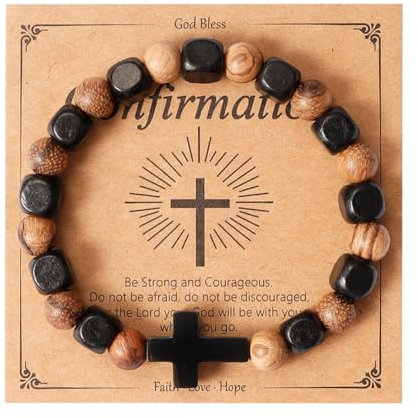 Eigso Natural Adlerholz Perlen Gebet Kreuz Armband für Männer Frauen Vintage Mala Perlen Religiös Armband für Mann Frau