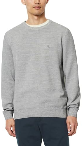 Marc O'Polo Herren Pullover aus Bio-Baumwolle mit Rundhalsausschnitt, Grau (Silver Gray Melange), S