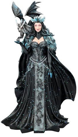 Majestätische Magierin Figur 40cm - Dark Queen mit Drache, Königin der Schatten, Hexe Statue Elfe Gothic