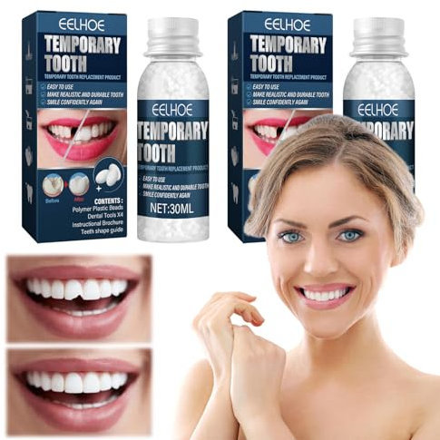 BORISCA 2 Bottiglie Kit di Riempimento Temporaneo Dente, 30ML Denti Finti Modellabili, Dente Finto Provvisorio per Resina, Kit Riparazione Denti per Riempimento del Dente Rotto Mancante