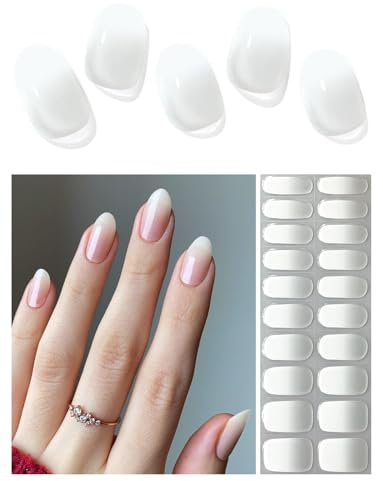 AutyaMee Semi Cured Gel Nail Strips (Jelly White Gradient), 20 Pcs Gel Nail Wraps, Stickers, UV Light Required, Salon Quality, Long Lasting