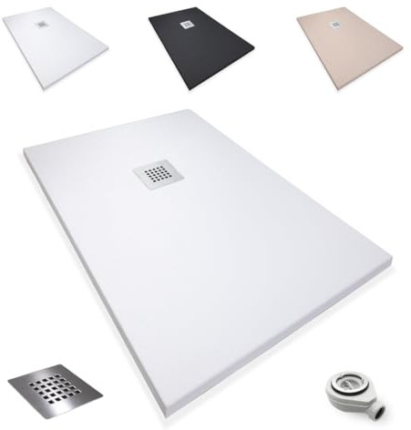 Novo Bath Plato de Ducha Antideslizante de Resina, Antibacteriano, Resistente al Calor y Rayados, Nula Absorción de Agua, Blanco, Negro y Beige (Blanco, 70 x 170 cm)