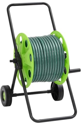 vidaXL Schlauchwagen mit 50m Schlauch, Schlauchtrommel mit Griff Rädern, Gartenschlauch mit Anschluss-Set, Schlauchaufroller, Grün PVC