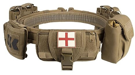 CreativeBlocker 5-in-1 Multifunktionale Taktische Gürteltasche, Abnehmbarer Verstellbarer Airsoft Taktischer Gürtel, Militär Polizei Dienstgürtel, für Outdoor Sport Paintball (Tan)