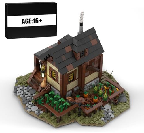 BlocteckToy MOC Klemmbausteine Mittelalterliches Bauernhaus und Bauernhof Modul eines großen Dorfes Thema Modell, 1043 Teile Mittelalterliches Dorf Gebäude Set, MOC-11425