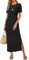 Arach&Cloz Long Maxi Dresses for Women UK Short Sleeve Summer Shirt Dress Ladies Casual Work Dress Side Split Black S