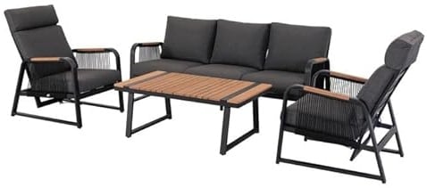OUTLIV. Loungeset Siena Aluminium-Rope-Gartenmöbel Set, inkl. Eukalyptustisch, Spun-Polyester-Bezug, wetterfest, dunkelgrau, anthrazit, schwarz, Natur