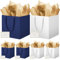 HONTIUS Geschenktüten Groß, 11.8 Quadratische Geschenktüten Geschenktüte xxl mit Taschentuch und Karten, Lächeln Geschenk Tüte Papiertüten mit Henkel 30 * 30 * 30cm Gift Bag Bags 6 Stück Blau Weiß