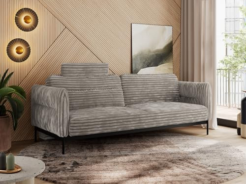 MKS MEBLE 3 Sitzer Sofa mit Schlaffunktion Schlafsofa mit Metallgestell Couch mit Schlaffunktion Bettsofa mit Großer Liegefläche von 200 L × 140 B - Hellbraun Cord - Salento