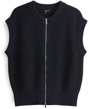 OPUS Damen Strickjacke | Gerippte Strickweste DUFKA Regular aus Baumwolle Coal Blue, S