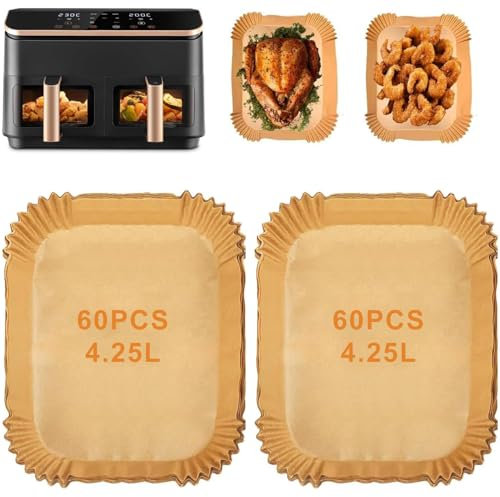 120 unidades de papel de horno Airfryer para freidora COSORI Dual Zone Air Fryer 8,5 L, Cookwise 9L, papel de horno freidora de aire caliente para COSORI CAF-R901-AEU, accesorios para freidora de aire