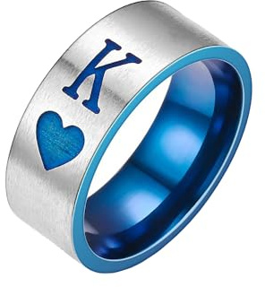 IMINI King & Queen Passende Paarringe – Edelstahl Versprechenbänder Blau Liebe Herz Komfort Passform Verlobung Eheringe für Männer & Frauen Jahrestag Valentinstag Schmuck Geschenke, Edelstahl, Kein