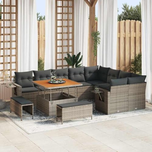 Qnhdfrt Ensemble de 5 canapés de jardin gris en polypropylène avec coussins, design moderne pour terrasse, balcon et jardin, avec table basse et repose-pieds