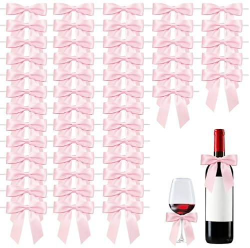 Minfuerang 50 Stück Schleifen Deko,9x9cm,Geschenkschleifen mit Draht(Rosa) | Satinschleifen für Hochzeit,Geburtstag, Party,Weihnachten,Kommunion,Kunsthandwerk