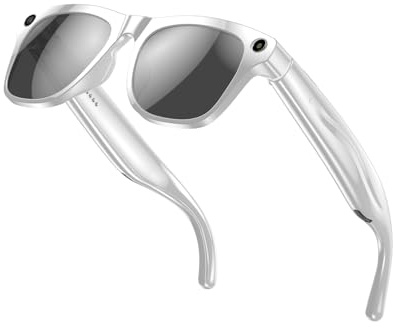 AI - Occhiali da sole con fotocamera Bluetooth, con traduzione in tempo reale e registrazione video, protezione UV400 impermeabile IP65, con microfono integrato, per viaggio/vlogging, Whitesun