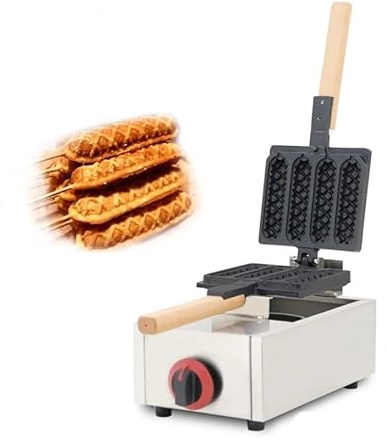 Gaufrier Hot Dog au Gaz Propane – Machine à Gaufres Corn Dog 4 Moules Antiadhésif en Acier Inoxydable, Appareil Professionnel pour Restaurant et Food Truck