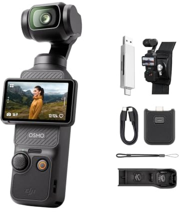 DJI Osmo Pocket 3 con Funda de Clip & Correa para Mochila, Cámara Compacta CMOS 1'' 4K/120fps, Estabilización 3 Ejes, Enfoque y Seguimiento Automático, Pantalla Táctil Giratoria