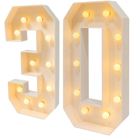 LED Geburtstagszahl 30 - Warmweiße Lichtdekoration - Batteriebetriebene Leuchtziffer für 30. Geburtstag, Party & Festzelt - Schafft eine unvergessliche Festatmosphäre