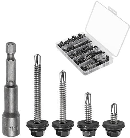 LitartPRO M4.8 410 Stainless Steel Self Tapping Roof Fixing Screws | 90 Count Hex Head Self Drilling Screws with EPDM Washers & Hex Socket