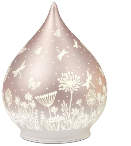 formano LED Deko Kugel Glas Peach Rosa 21cm Matte Glasleuchte mit Blumen-Dekor- Timer 6h/18h, batteriebetrieben (3× AA), stimmungsvolles Ambientelicht für Tisch, Fensterbank & Regal