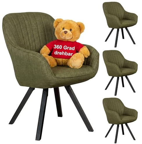 MR. DEKO Esszimmerstuhl 4er Set Matera Green drehbar | Polsterstuhl-Set 360-Grad | FSC®-Zertifiziert | Küchenstühle gepolstert | Armlehnenstuhl Esszimmer | 59x61x84 cm