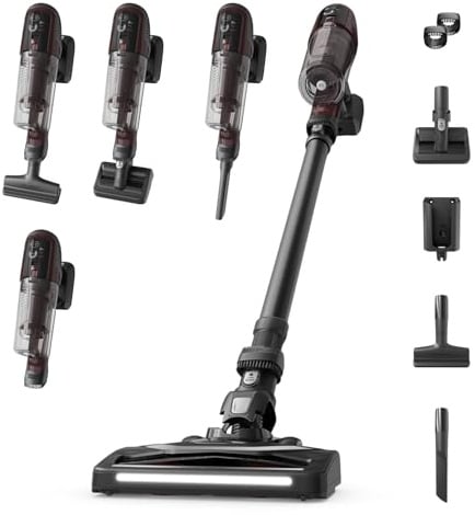Rowenta X-Pert 6.80, Aspiradora Escoba Sin Cable, Negra y Burdeos | Autonomía de 60 min, Limpieza 4 en 1, Ligera Solo 1,4kg, Accesorios Mascotas, Contenedor de Polvo Extraíble y Lavable, RH6485
