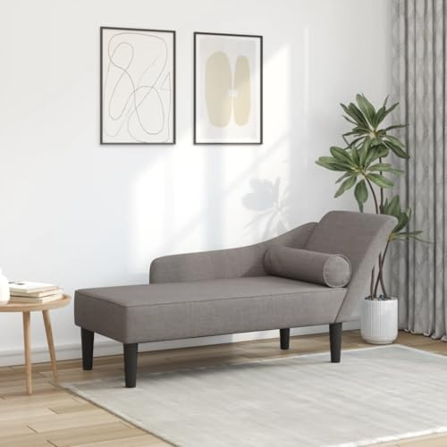 Runheo schäslong med kudde brungrå tyg, vadderad, ergonomisk med ryggstöd, för vardagsrum och sovrum, recamiere ottoman, perfekt för avkoppling och vila