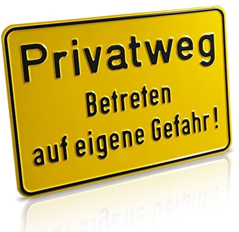 Betriebsausstattung24 Hinweisschild „Privatweg Betreten auf eigne Gefahr!“ - Zur Grundbesitzkennzeichnung- Weg- & Straßenkennzeichnung - Aluminium - Signalgelb