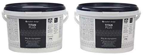 MARBET DESIGN Styroporkleber Baukleber, Innen für Stuckleisten, Deckenplatten, Zierleisten uvm. (2 Eimer Titan Plus 8 kg) Set für Wand weiß Isolierplatten EPS XPS