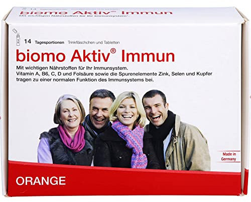 biomo Aktiv Immun Trinkfläschchen + Folsäuretablette 14 Tagesportionen – bei erhöhtem Bedarf an immunaktiven Mikronährstoffen, mit Vitamin C, D, Zink, Selen, Antioxidantien, Schleimhautschutz