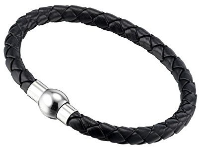 Gemini Armband (schwarz), Doppel Flechtarmband, hochwertiges Leder, Magnetverschluss polierter Edelstahl, Luxus Design für Boys, Girls, Herren, Damen, Unisex, 24,1 cm (Länge)