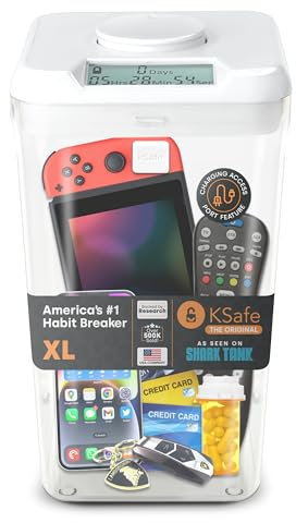 Kitchen Safe Küchensafe mit Zeitschloss-Container (XL), Zeitschloss-Box für Handys, Snacks und andere unerwünschte Versuchungen (weißer Deckel + 26.4cm klarer Behälter mit Zugangsöffnung)
