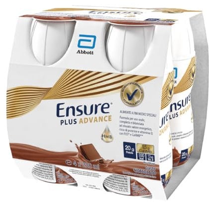 Ensure Plus Advance Supplemento Nutrizionale Ipercalorico ed Iperproteico |Formato bevanda| Alimento a fini medici speciali iperproteico| Confezione 4x220ml Gusto Cioccolato