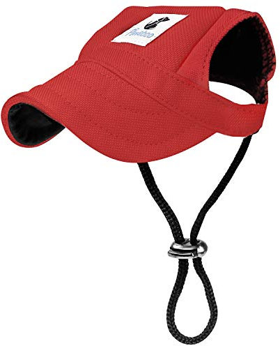 Pawaboo Hunde Baseballmütze, Basecap Verstellbar Sonnenschutz Hut Hundecap mit Ohrlöchern für Welpen Haustier, S, Rot