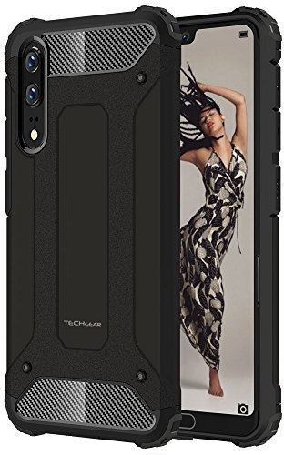 TECHGEAR P20 Case - [Tough Armoured] ShockProof Dual-Layer Protective Heavy Duty Tough Cover Compatible with Huawei P20 - (Black)