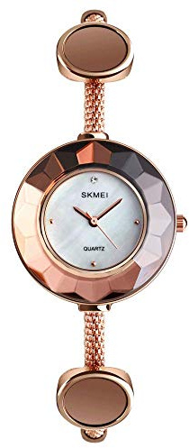 SKMEI Montre pour femme à quartz analogique en acier inoxydable - Style décontracté et tendance - Montre-bracelet pour femme (Petit Or Rose)