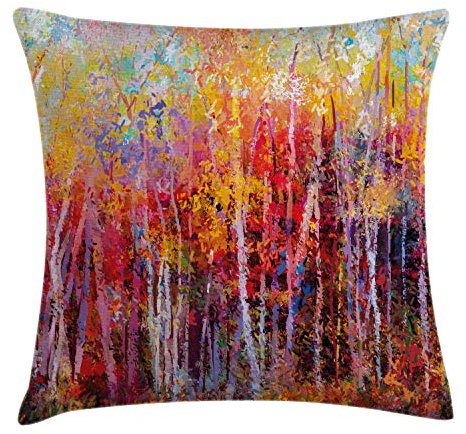 ABAKUHAUS Natur Kissenbezug, Herbst-Wald-Malerei, aus Farbfesten Waschbaren Stoff Beidseitiger Druck mit robusten Reißverschluß, 40 x 40 cm, Gelb Orange