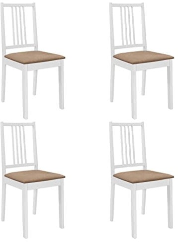 vidaXL Esszimmerstühle 4 STK., Esszimmerstuhl mit Polstern Rückenlehne, Essstuhl Küchenstuhl Holzrahmen, Stuhl Holzstuhl Esszimmer Küche, Modern, Weiß Massivholz