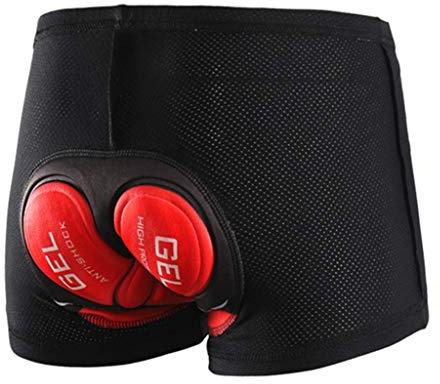 JameStyle26 Fahrradhose Unisex 3D Gel Sitzpolster Atmungsaktiv Radhose Radlerhose Gepolstert Unterhose Mountainbike Kurz Shorts (Schwarz Rot, Größe 2XL, Taille 94-101cm)