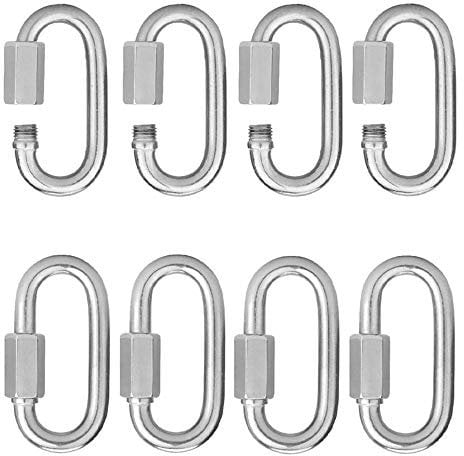 TESTEL 8 Pcs D Shape Buckle Stainless Steel Heavy Duty Locking Carabiner Quick Link Keychain with Chain Connector Buckle for Climbing Camping Lifting