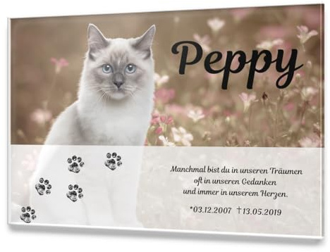 CHRISCK design Premium Tier Grabstein aus edlem Hochglanz Acrylglas | 100% witterungsbeständig Grabplatten mit Foto Bild UV Druck 30x20 cm Gedenktafel für Haustiere Hunde Hund Katze