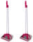 Kleeneze COMBO-5128 Self-Standing Long Handled Dustpan & Broom Brush Set, Set of 2, Compact & Space-Saving, Rubber Edge Lip To Collect Dirt, Dust & Pet Hair, Lightweight, Easy Grip, White/Pink