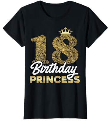 Süße Geschenkidee 18. Geburtstag Mädchen 18 Jahre - Schwarz, S - T-Shirt mit Glitzer, Prinzessin, Krone, Klassische Passform, Halbarm, Pull-On, 1 Count