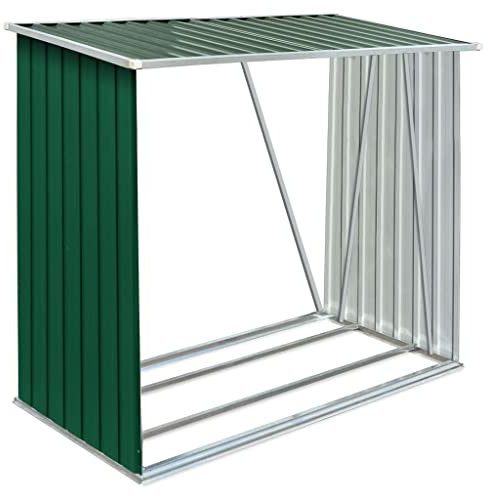 vidaXL Abri de Stockage de Bois Abri de Chauffage de Bois Abri de Jardin Rangement Extérieur Durable Acier Galvanisé 163x83x154 cm Vert